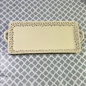 Godinger Cream Ceramic Serving Tray with Lace Filigree Edge